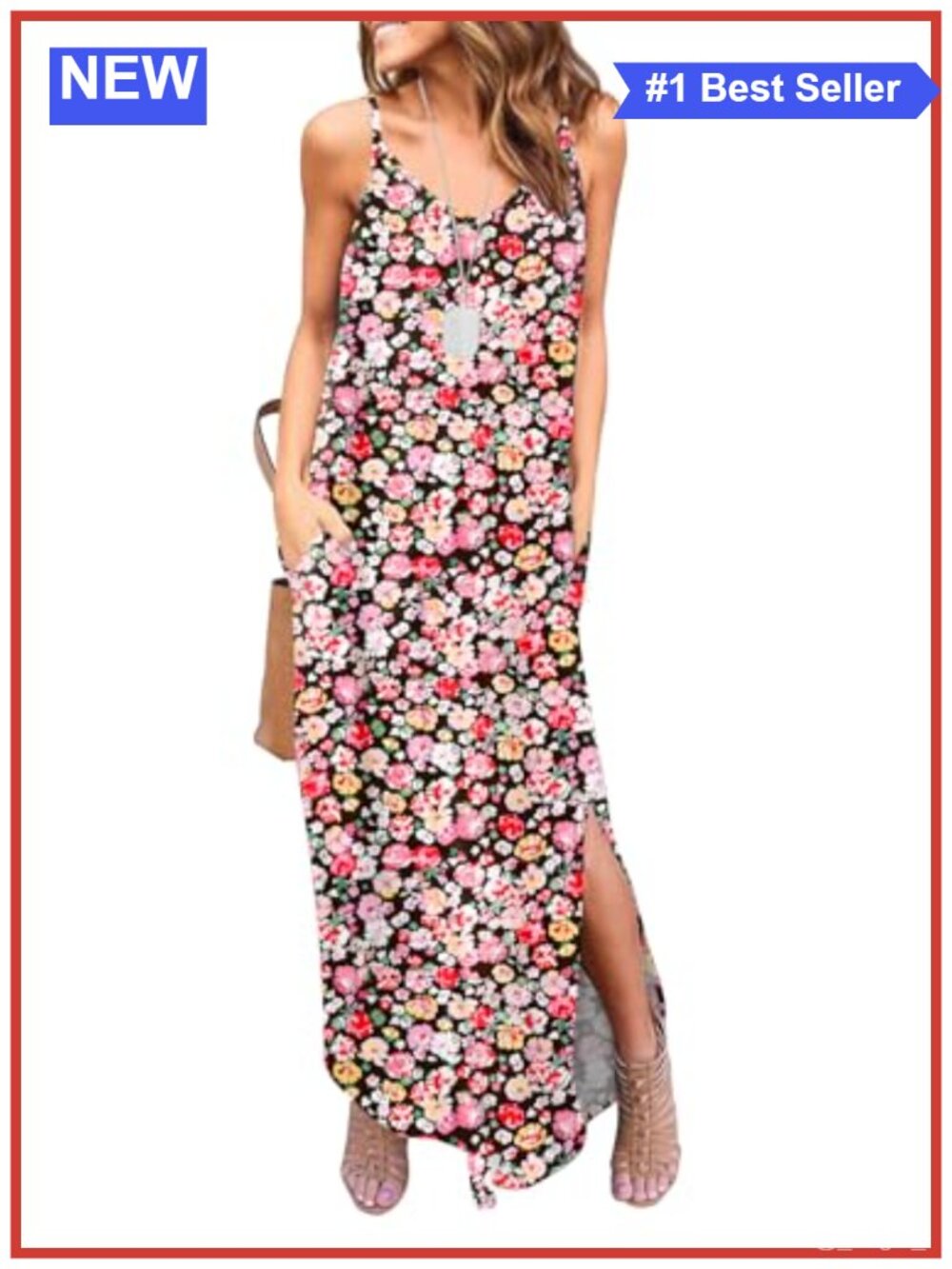 Women's Sleeveless V-Neck Maxi Dress with Pockets